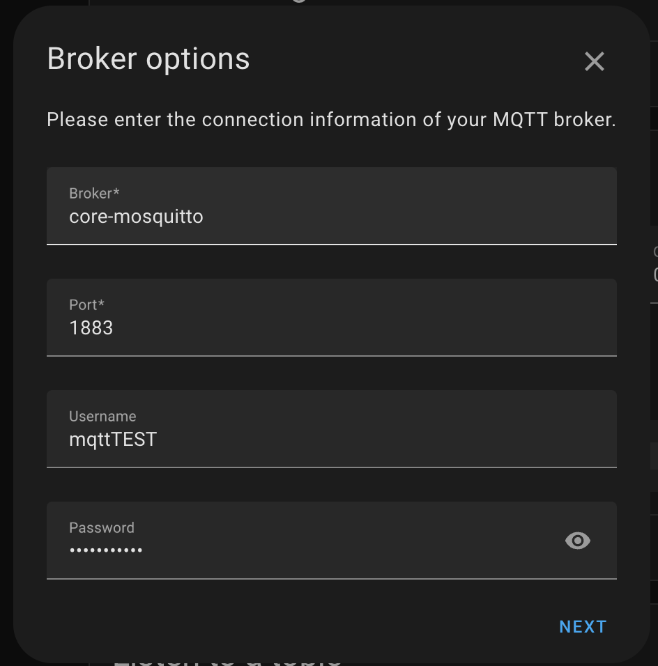 MQTT configuration modal