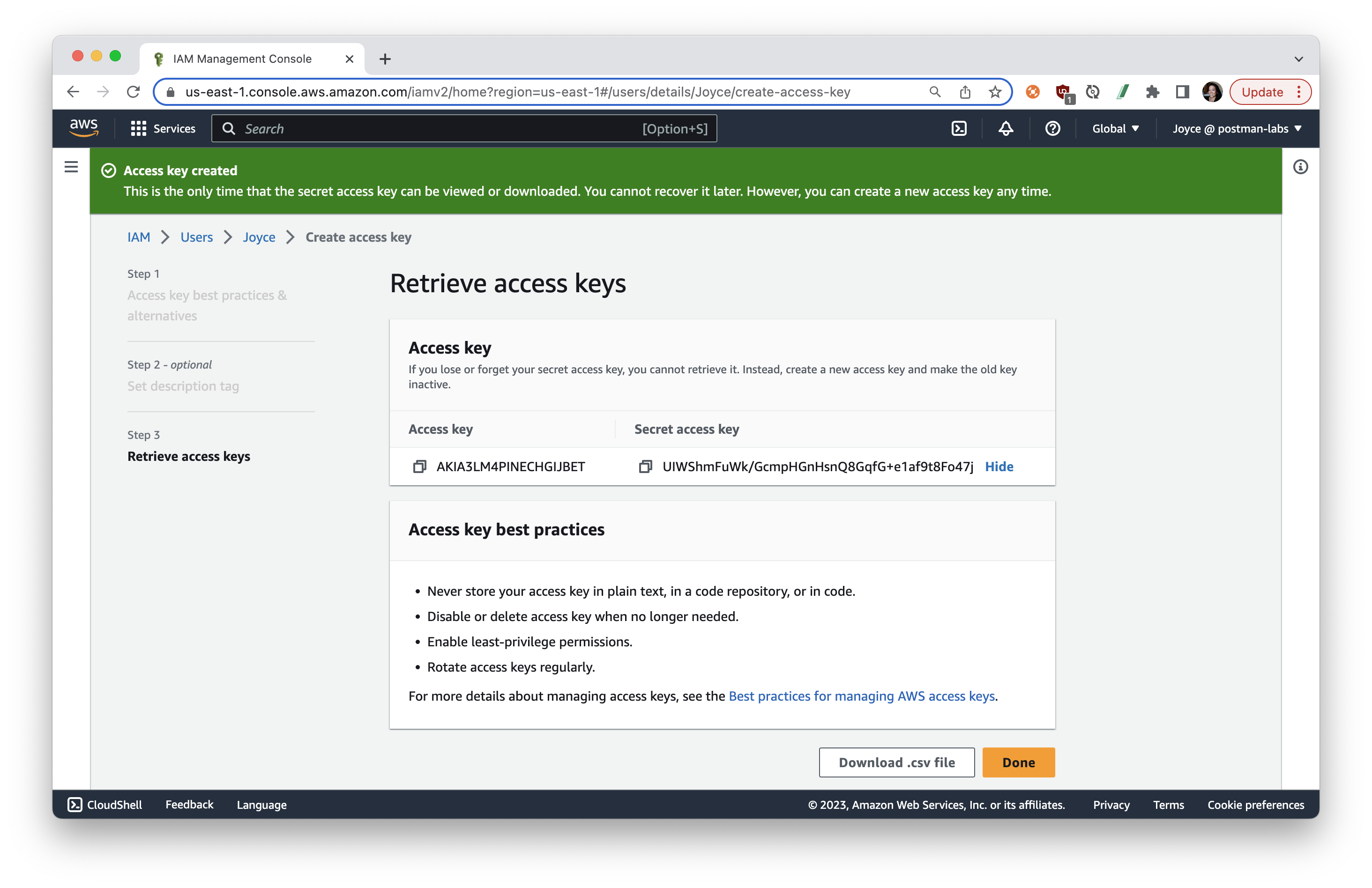 Keys in AWS console