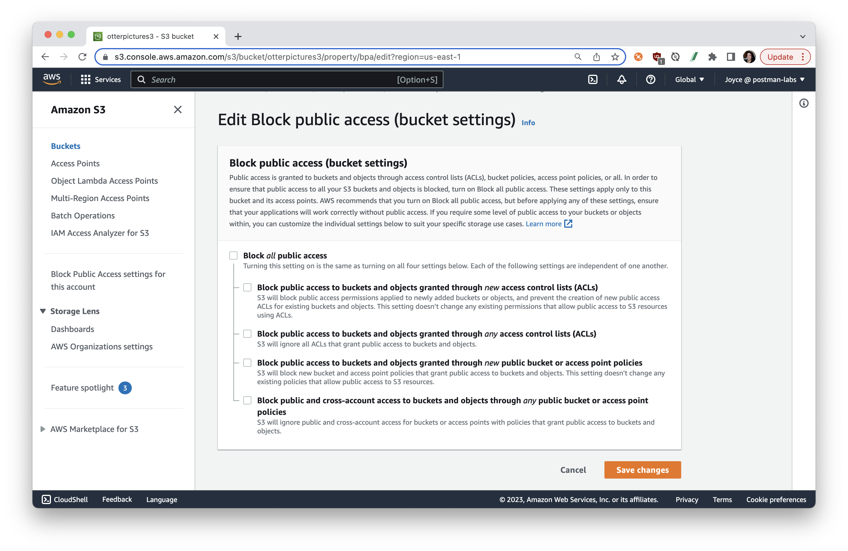 uncheck block all public access