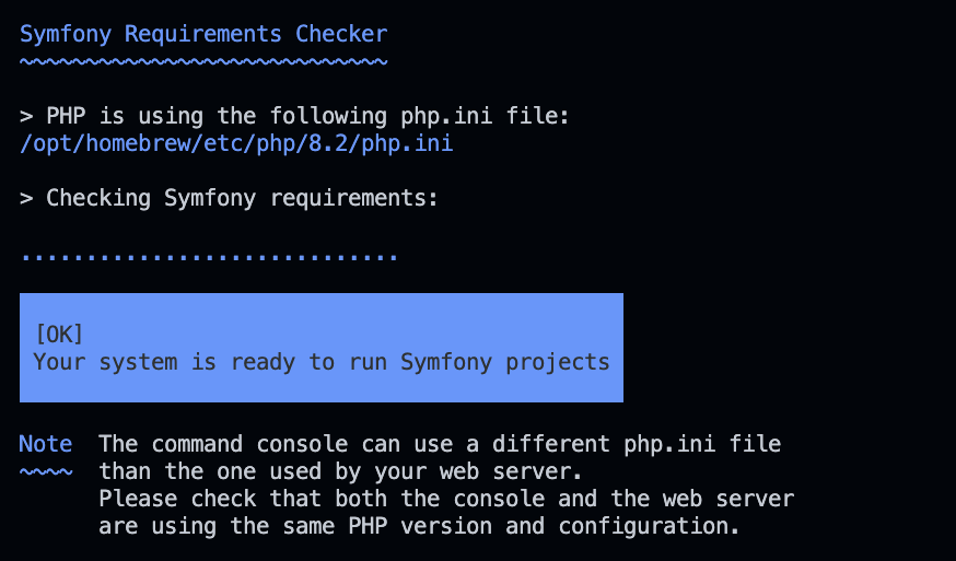 Symfony check requirements output